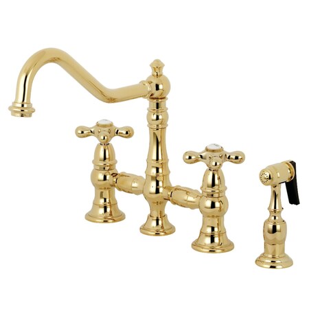 Kingston Brass KS3272AXBS Restoration 8" Bridge Kitchen Faucet W/Sprayer, Brass KS3272AXBS